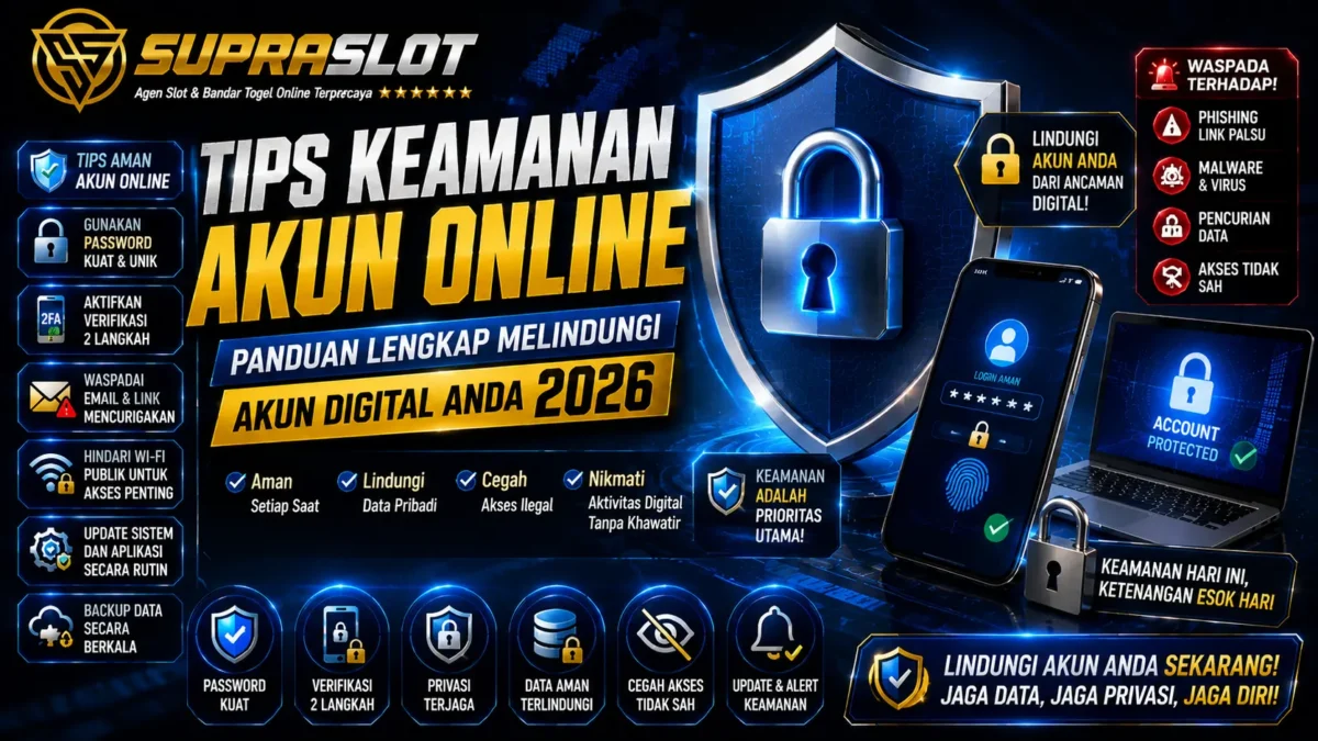Tips keamanan akun online SUPRASLOT - lindungi data pribadi cegah akses ilegal dengan verifikasi 2 langkah 2026